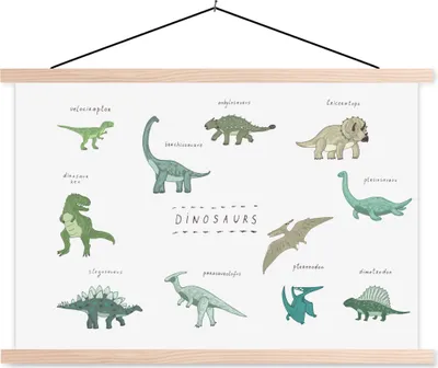 Produktbild von MuchoWow® Textilposter Kinderzimmer - Farben - Dinosaurier - Junge - Mädchen - Kind 60x40 cm mit holzfarbenen Rahmen - Bilder
