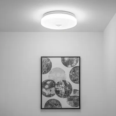 Image de LUMILED LED plafonnier 18W 1620lm plafonnier 4000K blanc neutre Ø33cm blanc détecteur de mouvement rond plat moderne salon chambre enfants, chambre à coucher