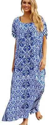 Produktbild von Solidchoice - Baumwoll-Print Kimono Strandkleid, Blau