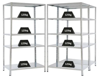 Produktbild von Mega Deal | 3x Schwerlastregal Ares | HxBxT 180x100x60cm | 5 Stahlplatten-Ebenen | Fachlast 125 kg | Verzinkt