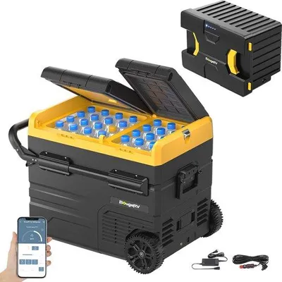 Immagine prodotto di Frigorifero portatile da 45 litri con batteria ricaricabile e doppia zona di raffreddamento, ideale per il campeggio e l'auto