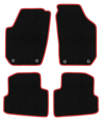 Productafbeelding van Velours automatten voor Skoda Fabia II 2007-2014 (hatchback/stationwagen) – 4-delig, zwart/rood, op maat – Wielganizator CARLUX