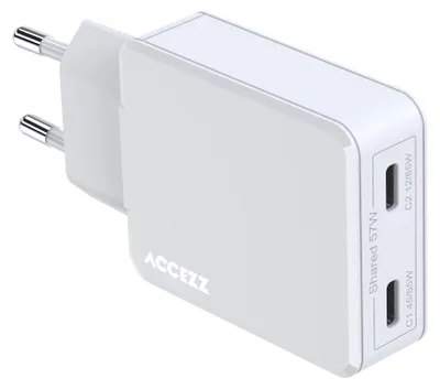 Productafbeelding van Accezz Ultra Slim GaN Oplader - 2x USB-C - 65W - Wit