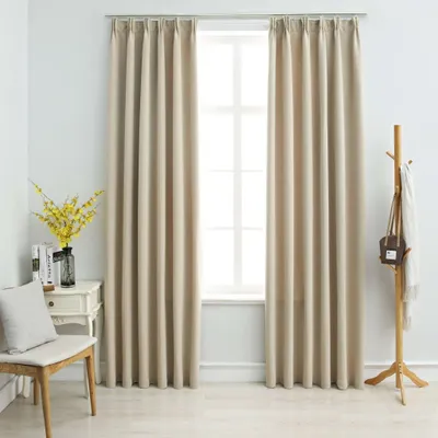 Image de The Living Store Rideaux occultants avec crochets 2 pcs. Beige 140x175cm