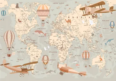 Obrázek produktu pro Tapeta do dětského pokoje mapa světa zvířata 300x210 cm - včetně pasty - pro děti dětská tapeta moderní netkaná tapeta netkaná tapeta tapeta s motivem tapeta odolná proti UV záření