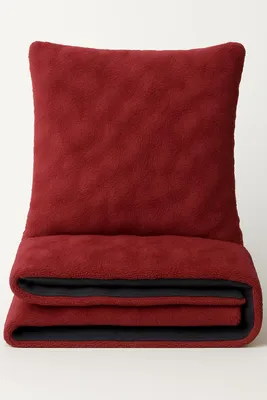 Produktbild von Bettwäsche 135x200 Winter Set Teddyplüsch Bordeaux Bubble Optik mit Kissenbezug 80x80 cm und Reißverschluss flauschig 4 Teilig