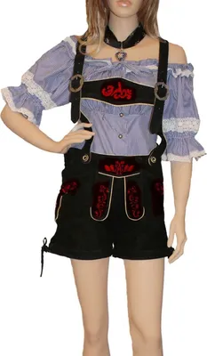 Produktbild von Damen Kurze trachtenlederhose damenlederhose Schwarz/rot Ziegenleder Wildbockleder, Größe:34