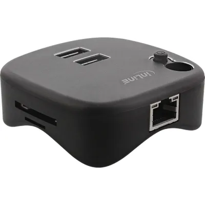 Produktbild von InLine USB 3.0 Multiadapter, 2xUSB-A, RJ45, SD/MicroSD Cardreader, schwarz, USB 3.2 Gen 1 (3.1 Gen 1) Type-A, USB 3.2 Gen 1 (3.1 Gen 1) Type-A, MicroSD (TransFlash), SD, 5000 Mbit/s, Schwarz, Aluminium