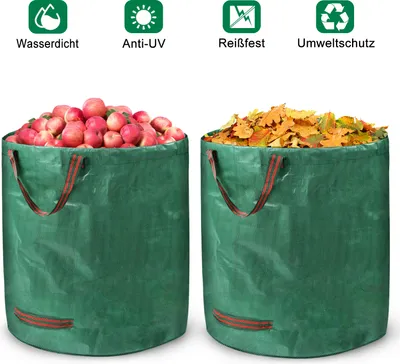 Image de LZQ Sac de jardin 2x Sac à déchets de jardin Sac à feuilles 272 litres Sacs de jardin pour déchets de jardin Pliables Sacs pour déchets verts avec 4 poignées extra fortes