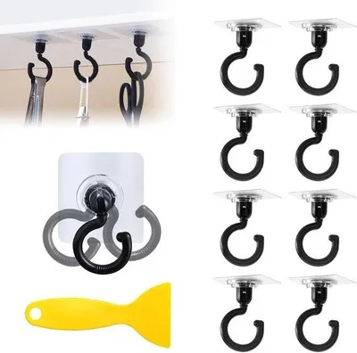 Obrázek produktu pro 8 samolepicích háčků – extra silných – otočných o 360 stupňů – na strop a stěnu – z plastu – voděodolných – bez vrtání