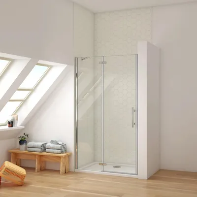 Produktbild von AICA 90x195cm Schwenktür mit Seitenteil，6mm NANO ESG-Glas，30cm Stabilisator，Komplett Chrom-Optik，Nischentür Dusche Pendeltur