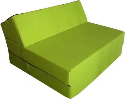 A lime green fold-out mattress/sofa.