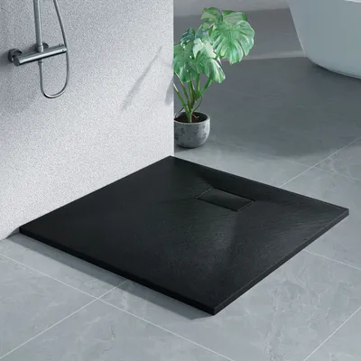 Produktbild von Heilmetz Duschwanne 90x90cm Duschtasse Steinoptik Rutschfeste Extraflach Langlebigem SMC Schwarz Quadratisch Brausetasse