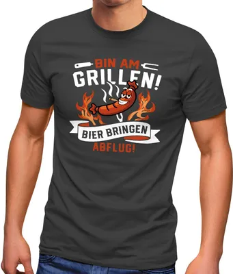 Produktbild von Herren T-Shirt grillen mit Spruch Bin am Grillen! Bier bringen Abflug! Fun-Shirt Grill-Geschenk Männer Moonworks® anthrazit XXL