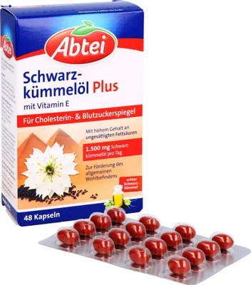 Image de Abtei | Huile de cumin noir Plus avec vitamine E | 48 gélules