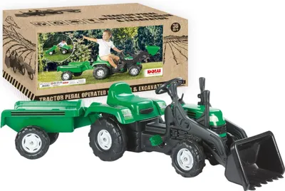 Zdjęcie produktu dla Traktor na pedały Dolu Ranchero z przyczepą i ładowaczem czołowym zielono-czarny