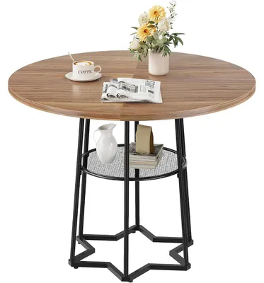 Obrázok produktu pre Okrúhly jedálenský stôl - priemer 98 cm - pre 2–4 osoby - s odkladacou plochou - kovová konštrukcia - moderný marocký štýl - iba stôl