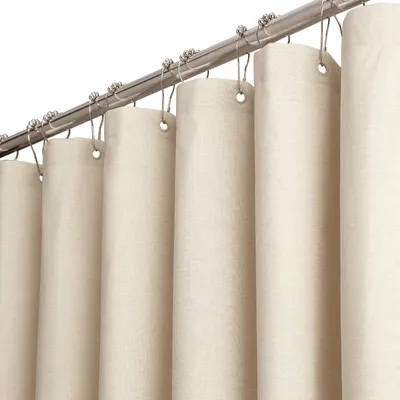 Produktbild von Textilduschvorhang, 180 x 180 cm, Leinenstruktur, schimmelresistent, wasserdicht, mit 12 Kunststoffhaken, moderner, beschwerter Polyesterduschvorhang für das Badezimmer, cremefarben/beige