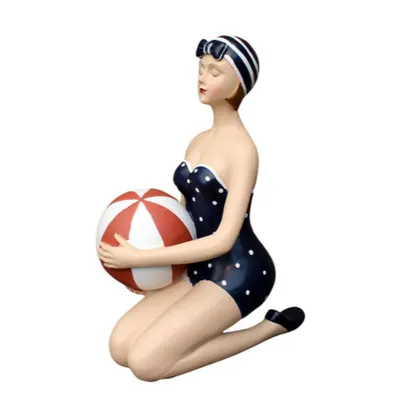 Produktbild von Dekofigur Badefrau mit Ball, Retro-Stil, handbemalt, 20,5x9x15 cm (HxBxT)