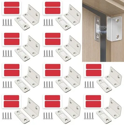 Productafbeelding van Magnetische deurvergrendeling - 10 stuks - Magnetische deuropdrukker - Celluloseacetaat - L-vormig - Zelfklevend/Geponst - Geschikt voor keukenkastdeuren/kledingkasten