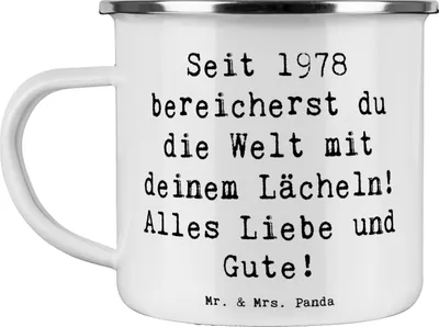 Produktbild von Mr. & Mrs. Panda Emaille Tasse Spruch 1978 Geburtstag - Weiß - Geschenk, Happy Birthday, Jahrgang, Geburtstagsgeschenk, Glückwunsch, Campingtasse, Alter, Outdoor, Pott