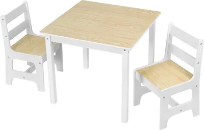 Produktbild von Happyment Kindertisch mit 2 Stühlen – Kinderzimmermöbel – Spieltisch – Kinder-Schreibtisch – Weiß/Eiche