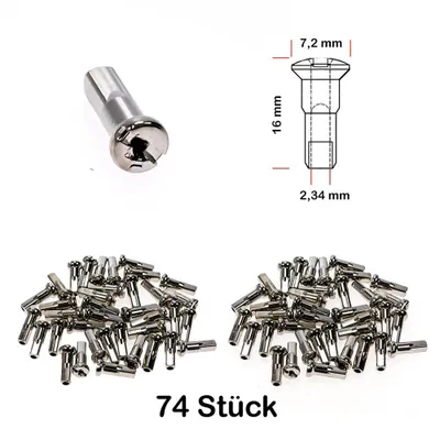 Produktbild von 74 Stück Speichen Nippel Fahrrad verstärkt ROSTFREI 2,34 mm x 16mm MESSING