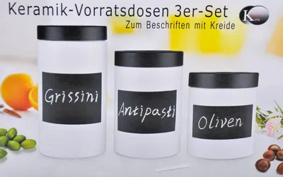 Produktbild von Keramik Vorratsdosen 3er-Set mit Schriftfeld Kaffeedose Teedose Dose Vorratsdose
