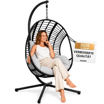 Produktbild von Swoods XXL Hängesessel mit Gestell - Hängesessel Für Indoor und Outdoor - Inkl. Kissen - Egg Chair - bis 150kg