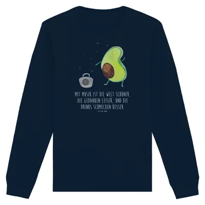Produktbild von Mr. & Mrs. Panda Baumwoll Pullover Avocado Tanzen Größe L - French Navy - Geschenk, Party, Sweater, Singen, Urlaub, Musik, Pulli, Fair Fashion, Sweatshirt
