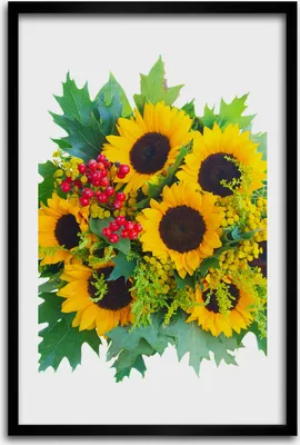 Produktbild von Bild - Bilderrahmen - 40 cm x 60 cm - MDF - Rahmen - Wandkunst - Blumenstrauß aus Sonnenblumen