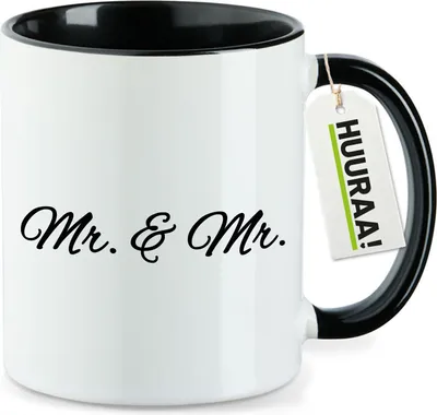 Produktbild von Huuraa Kaffeetasse Mr. & Mr. Schriftzug 330ml Schwarz Keramik Kaffeebecher Geschenkidee