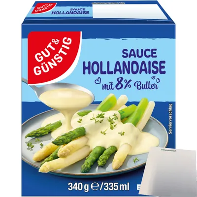 Produktbild von Gut & Günstig Sauce Hollandaise mit 8% Butter (335ml Packung) + usy Block