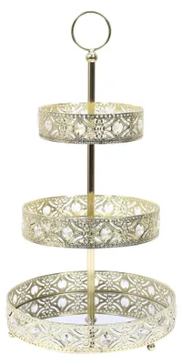 Produktbild von Etagere 3 Schichten - Gold - Metall - D25 x H46 cm - Hoher Tee - Kuchen - Dekorativ - Servierplatt