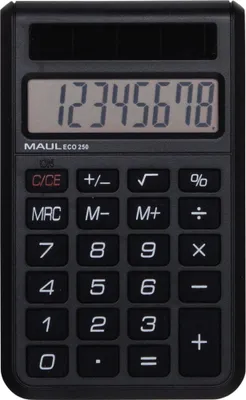 Image de Calculatrice de poche MAUL ECO 250 Affichage LCD 1 ligne, 8 chiffres Solar 9.8 x 6 x 1.2 cm noir