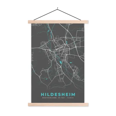 Produktbild von MuchoWow® Textilposter Stadtplan - Deutschland - Blau - Hildesheim - Karte 120x180 cm mit holzfarbenen Rahmen - Textil-Plakat