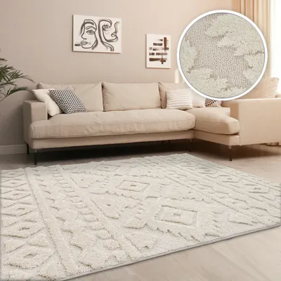 Produktbild von TT Home Wohnzimmer Teppich Hochflor Langflor Schlafzimmer Boho Design 3D Design Skandi Design Modern Unifarben Größe 160x220 cm