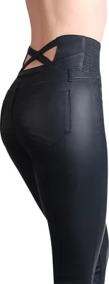 Produktbild von topschuhe24 2991 Damen Skinny Hose Lederoptik High Waist Taille, Farbe:Schwarz, Größe:36 EU