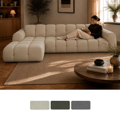 Image de MIUFORM Picco, canapé d'angle 7 places, angle gauche, couleur beige