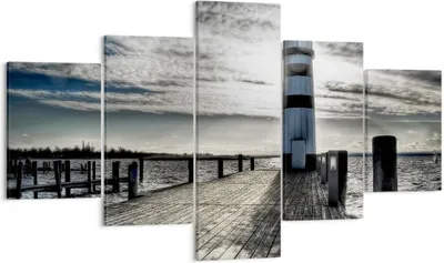Produktbild von Bild auf Leinwand - Leinwandbild - See Leuchtturm Holzbrücke Wasser - 125x70cm - Wand Bild - Wanddeko - Leinwanddruck - Bilder - Kunstdruck - Leinwand bilder - Wandkunst - EA125x70-0330