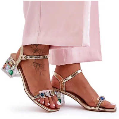 Produktbild von Damen Sandalen Mit Kristallen Auf Absatz Gold SBarski MR1037-01 36
