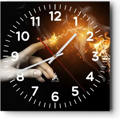 Produktbild von Wanduhr - Quadrat - Glasuhr - Hand Licht Flammen - 40x40cm - Schleichendes Uhrwerk - Lautlos - zum Aufhängen bereit - Dekoration Modern - Wanddekoration aus Glas - C4AC40x40-0193