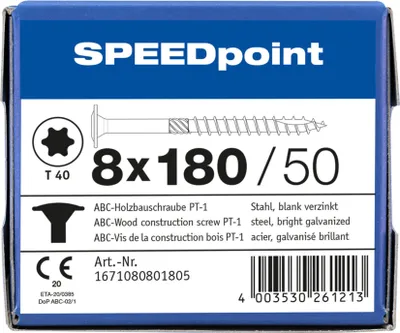 Produktbild von ABC SPEEDpoint Holzbauschraube Tellerkopf T40 Teilgewinde Schabenut A2J 8x180mm (50)