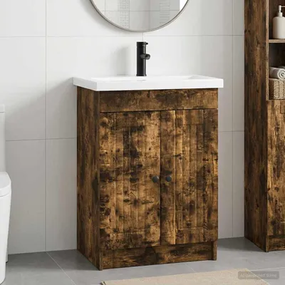 Imagen del producto de Maison Exclusive - Juego de muebles de baño en roble ahumado, 56 x 37,5 x 81 cm