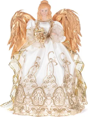 Produktbild von Goodwill Weihnachtsengel-Engel Stoff-Perlen-Federn Weiß-Gold H 41 cm