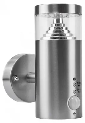 Produktbild von Grafner Design Edelstahl Wandlampe mit Bewegungsmelder und 6,4 Watt LED-Leuchtmittel, IP44 Wand Außenleuchte, 360° rundum Lichtschein, für außen und innen, Wandleuchte Lampe Außen Hoflampe