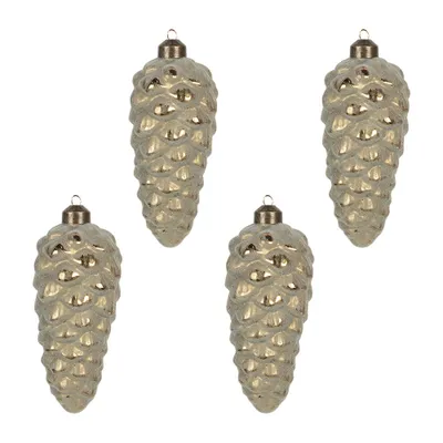 Productafbeelding van Clayre & Eef kerstbal set, 4 stuks, diameter 6 cm, hoogte 13 cm, goudkleurig, groen, glas