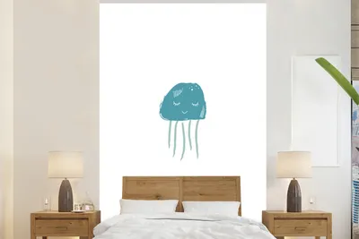 Produktbild von MuchoWow® Fototapete für Wohnzimmer oder Schlafzimmer Wandtapete Vinyl Motivtapete Pastell - Qualle - Illustration - 155x240 cm - Tapete
