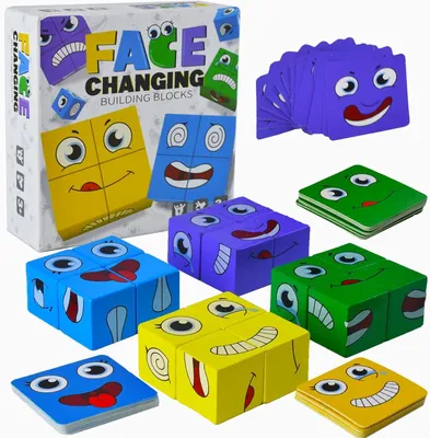Produktbild von 3D Puzzle Würfel, 16 Holzgesichter, 64 Herausforderungskarten, für Kinder 3-7 Jahre