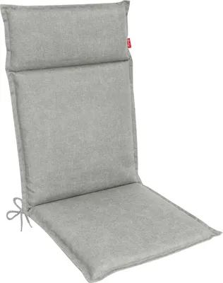 A light gray chair cushion with ties on the side, shown against a white background.